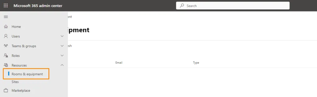 Pagina Rooms & equipment nell’interfaccia di amministrazione di Microsoft 365