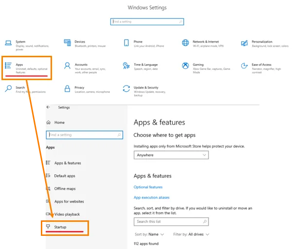 Impostazioni di avvio delle app in Windows