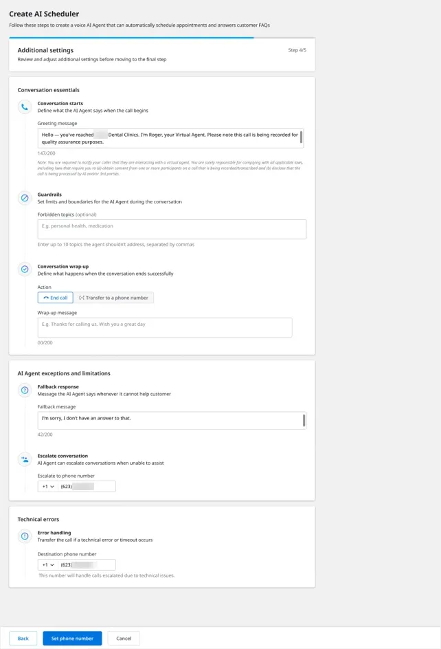 Pagina delle impostazioni aggiuntive