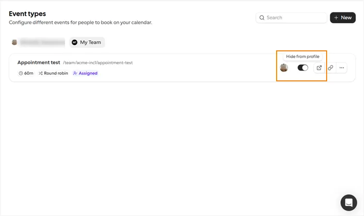 Impostazioni di visibilità dei Team Event Types