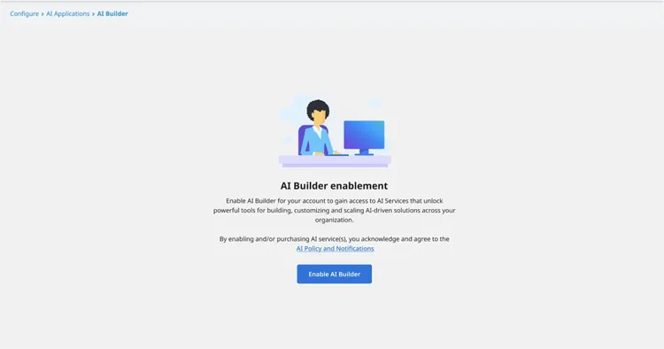 Schermata iniziale di AI Builder