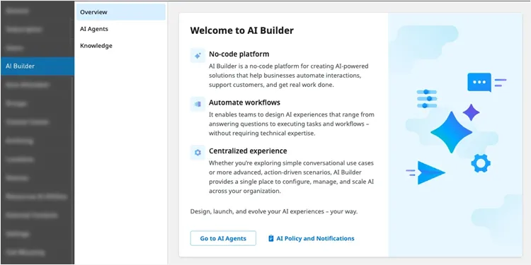 Pagina Overview di AI Builder