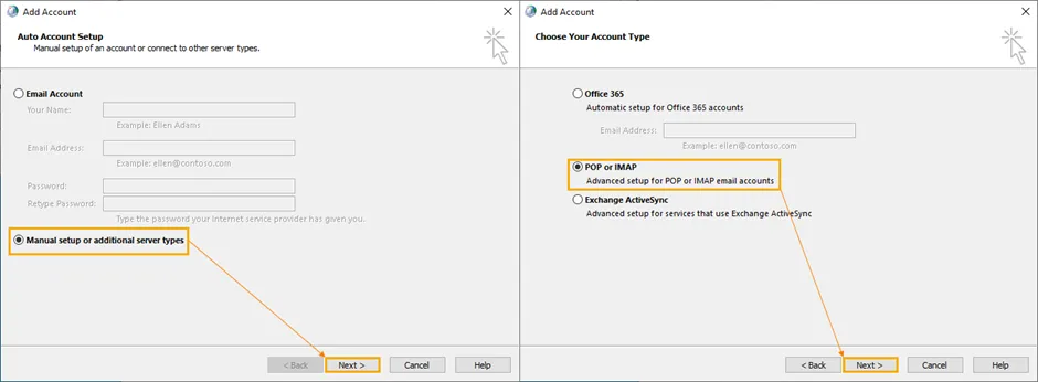Scelta del servizio di posta elettronica Internet nella configurazione di Outlook