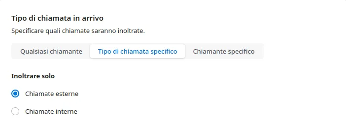Opzione Tipo di chiamata specifico