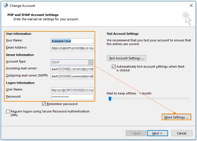 Impostazioni dell’account POP o IMAP in Outlook