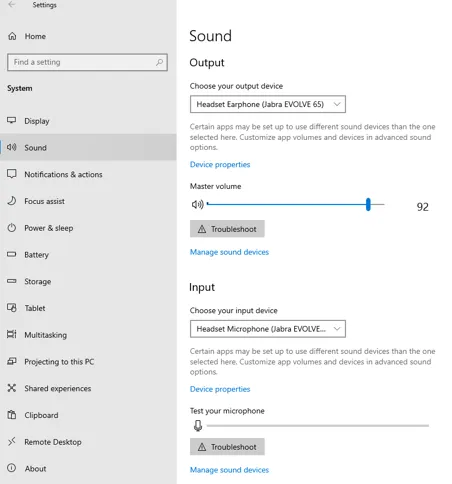 Impostazioni audio di Windows