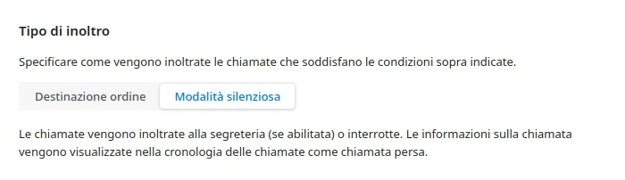Opzione Modalità silenziosa del tipo di inoltro
