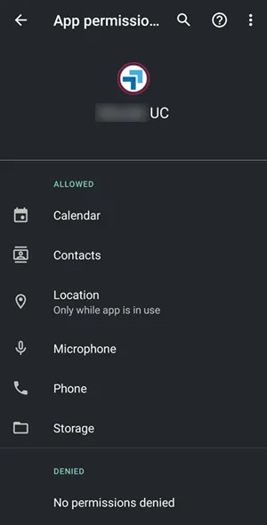Autorizzazioni richieste dall’app mobile EagleMercury su Android