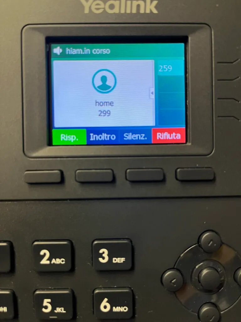 Display del telefono fisso durante lo squillo della chiamata avviata dall’app