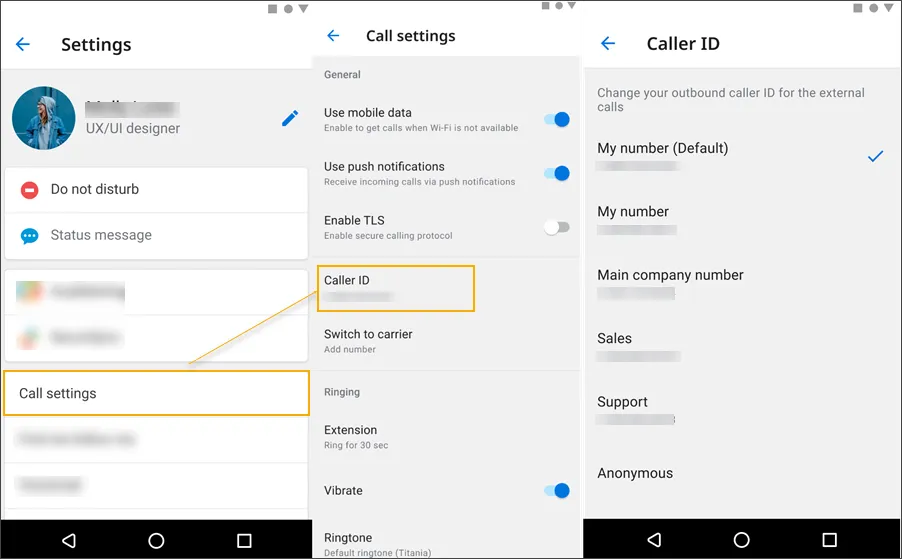 Impostazione dell’ID chiamante nell’app mobile EagleMercury su Android