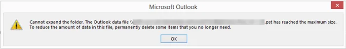Errore di Outlook all’apertura di un file PST superiore a 50 GB