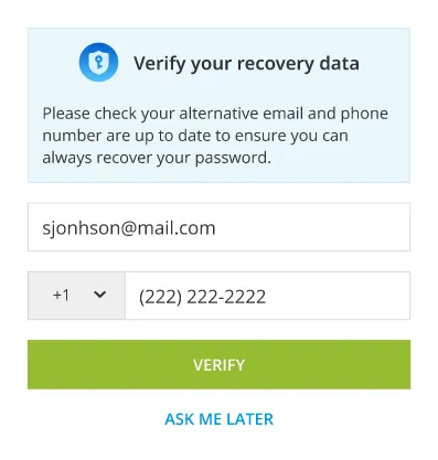 Convalida delle informazioni per il recupero della password