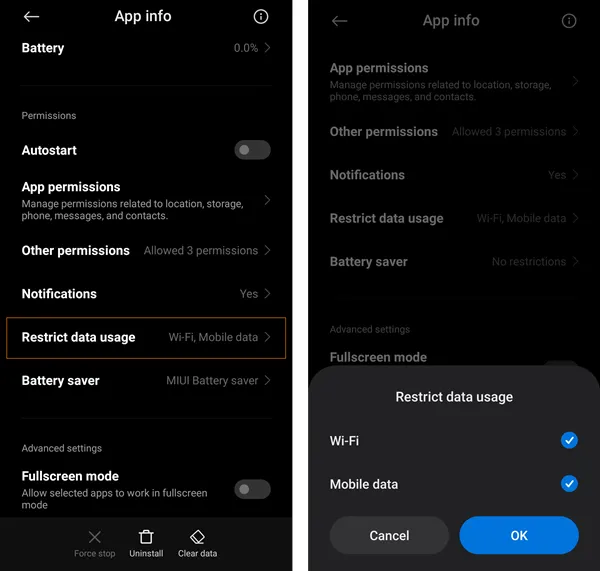 Impostazione Limita utilizzo dati su Xiaomi