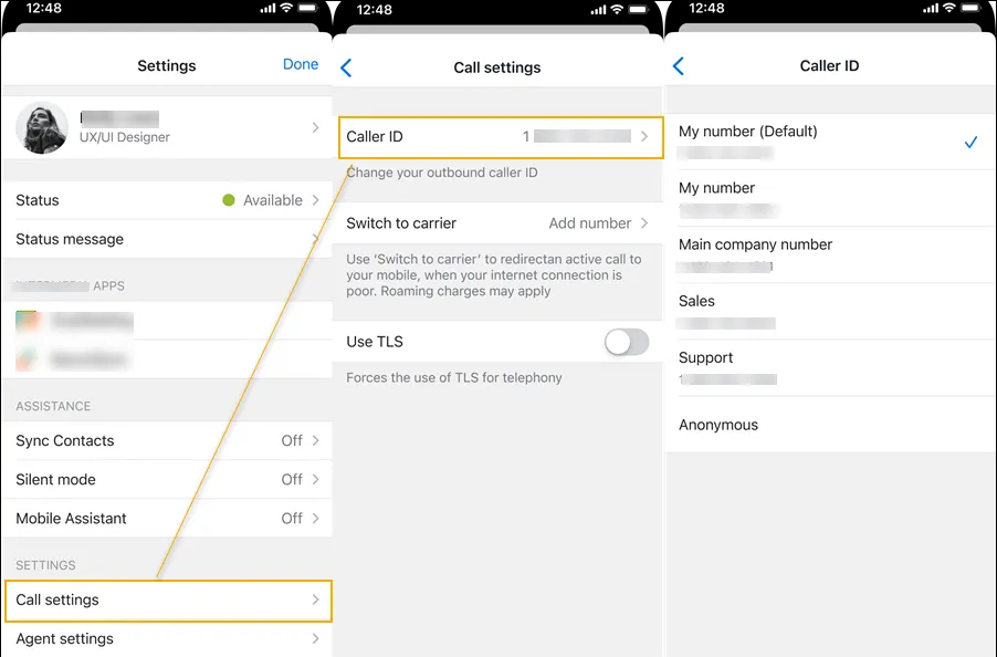Impostazione dell’ID chiamante nell’app mobile EagleMercury su iOS