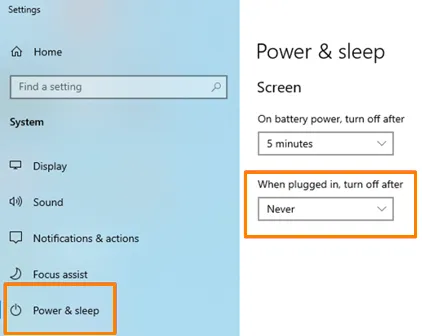Impostazioni di alimentazione e sospensione di Windows