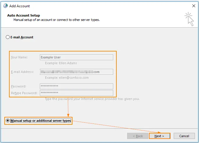 Scelta della configurazione manuale dell’account