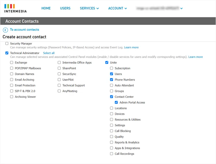 Autorizzazioni dei contatti dell’account per il Contact Center