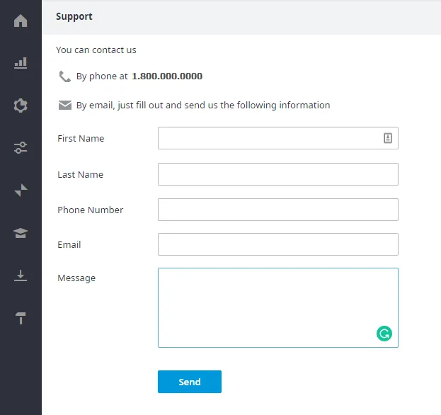 Pagina Support per contattare l’assistenza