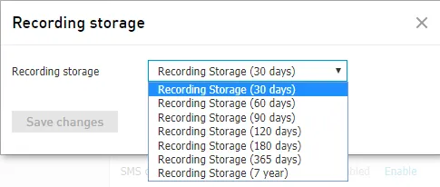 La scelta del pacchetto Recording Storage