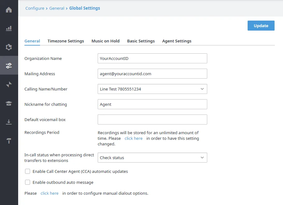 Pagina Global Settings