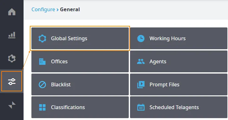Menu Configure > General > Global Settings