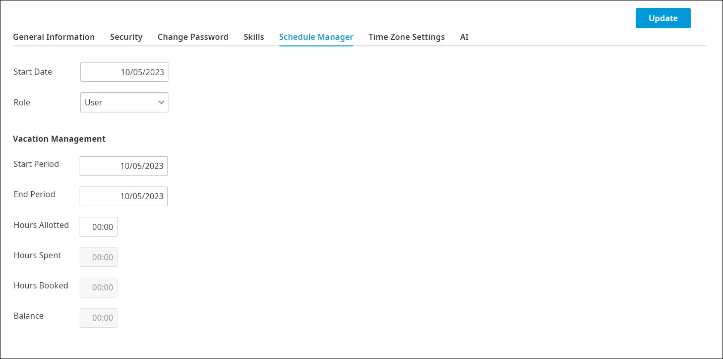 Scheda Schedule Manager di un agente