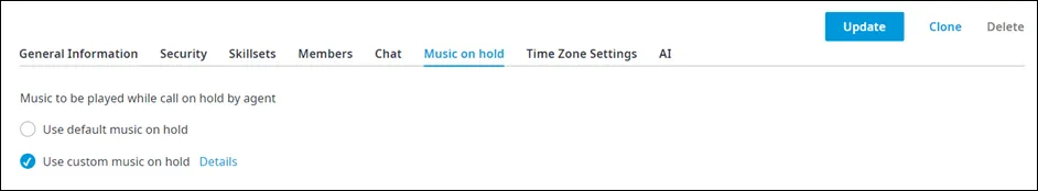 Opzione use custom music on hold