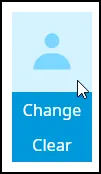 Il menu dell’immagine del profilo con le voci Change e Clear