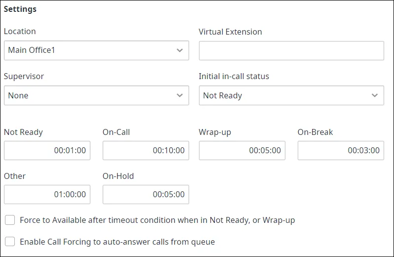 La sezione Settings della scheda General Information