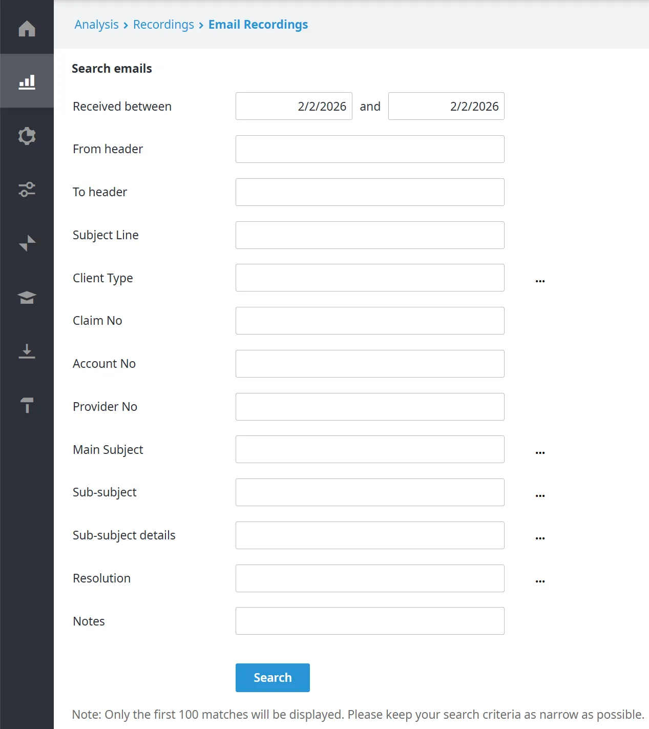 Pagina Search Email Recordings