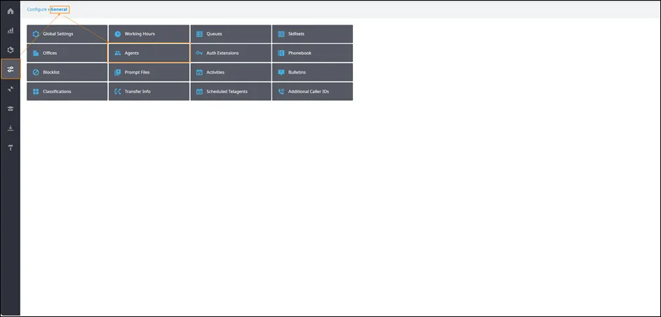 Riquadro Agents nel menu Configure