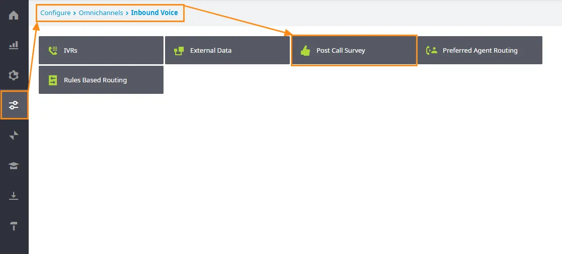 Percorso del menu per Post Call Survey