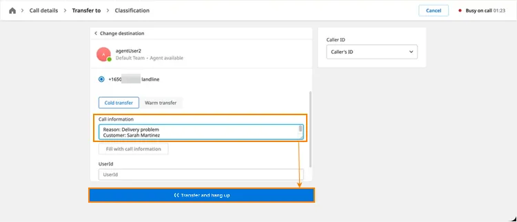 Pulsante Transfer and hang up