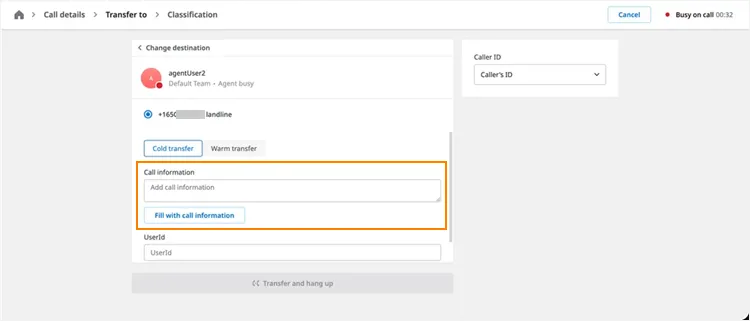 Pulsante Fill with call information