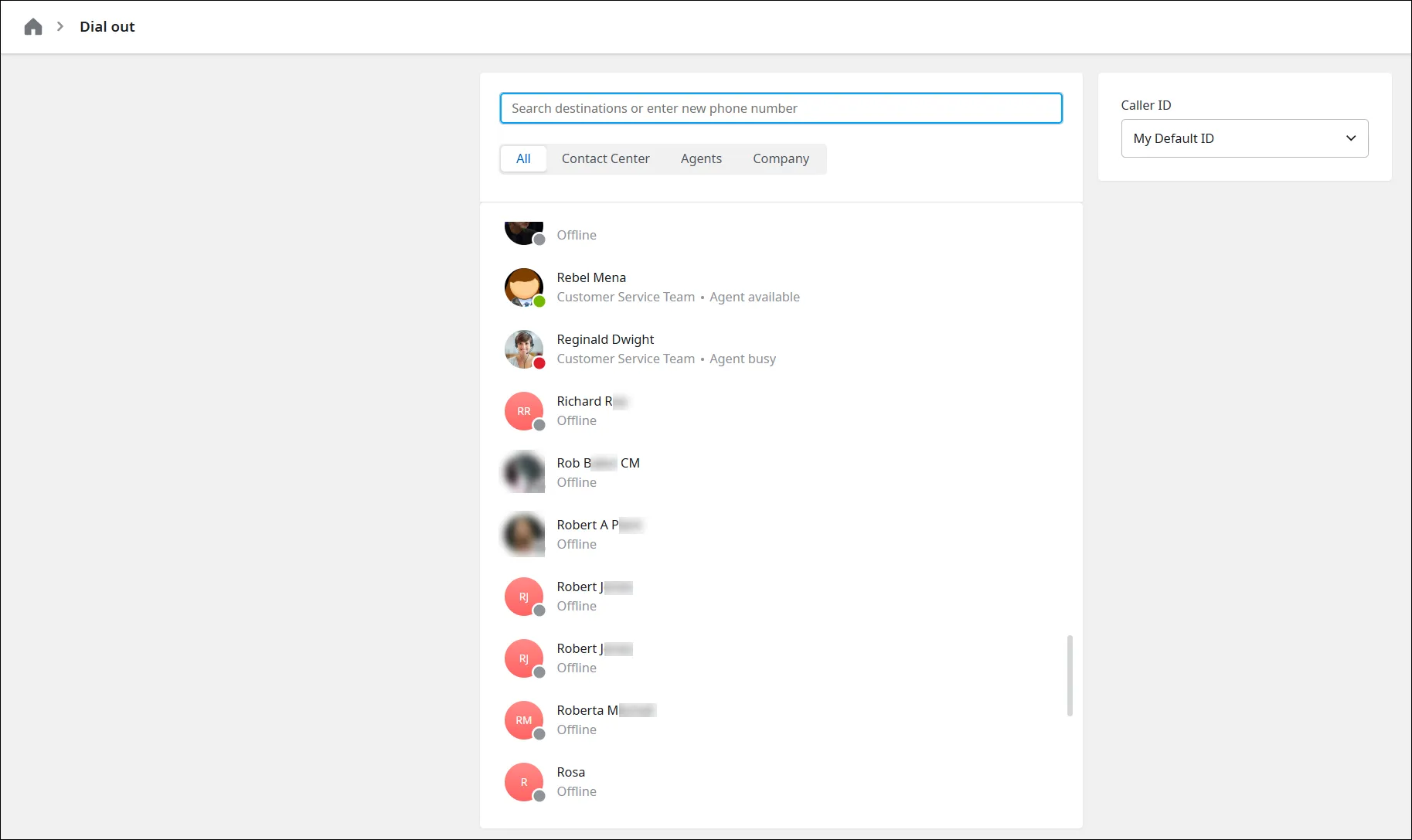 Opzioni Dial Out in WebAgent