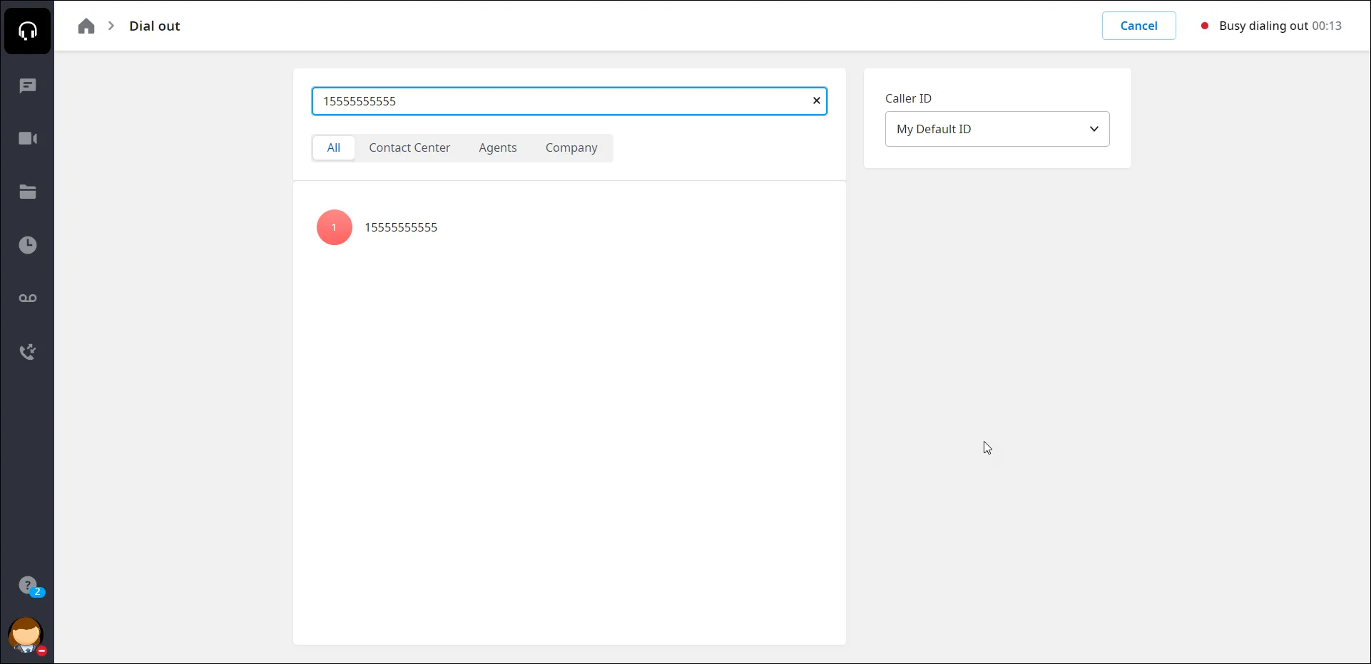 Pagina Dial Out con il numero da un link tel: