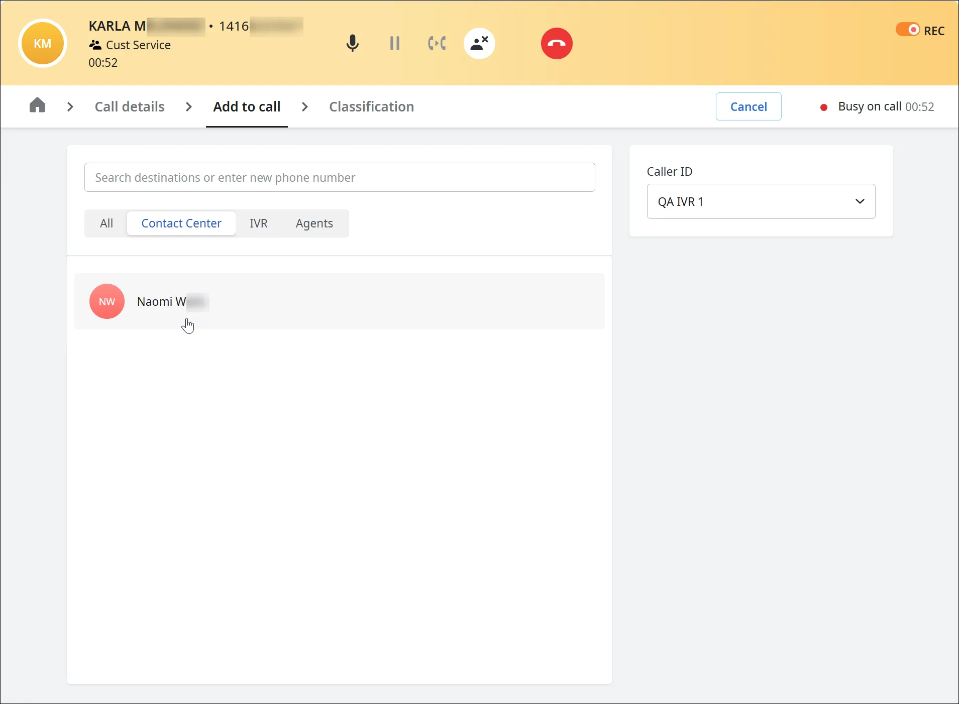 Aggiunta di una chiamata in WebAgent