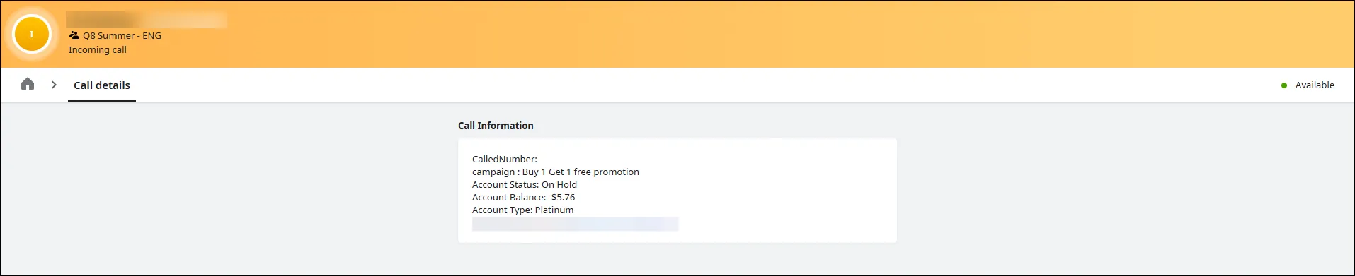 Dettagli della chiamata attiva in WebAgent