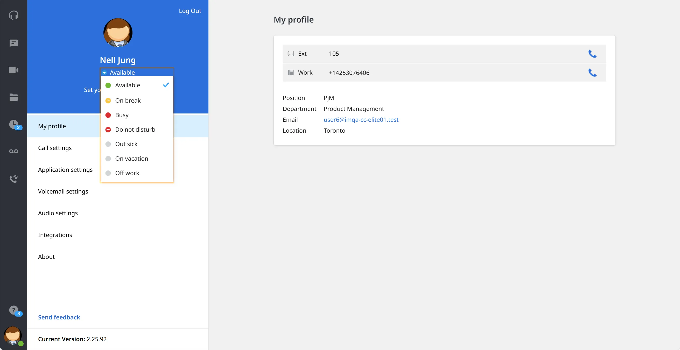 Selezione della presenza dal profilo nell’app EagleMercury