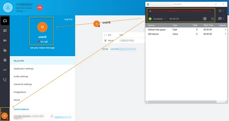 Presenza On call in EagleMercury con stato Available in Desktop CCA