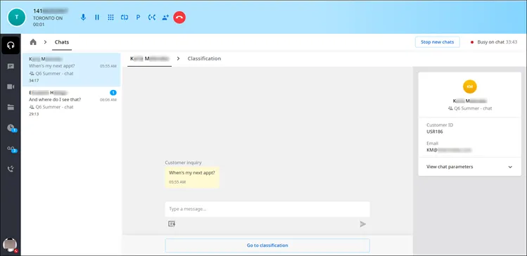 Chiamata con risposta mentre le chat restano visibili