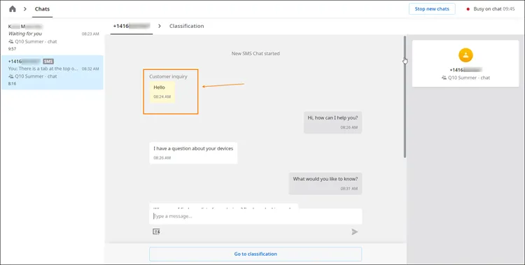 Primo messaggio dell’interazione in cima alla conversazione