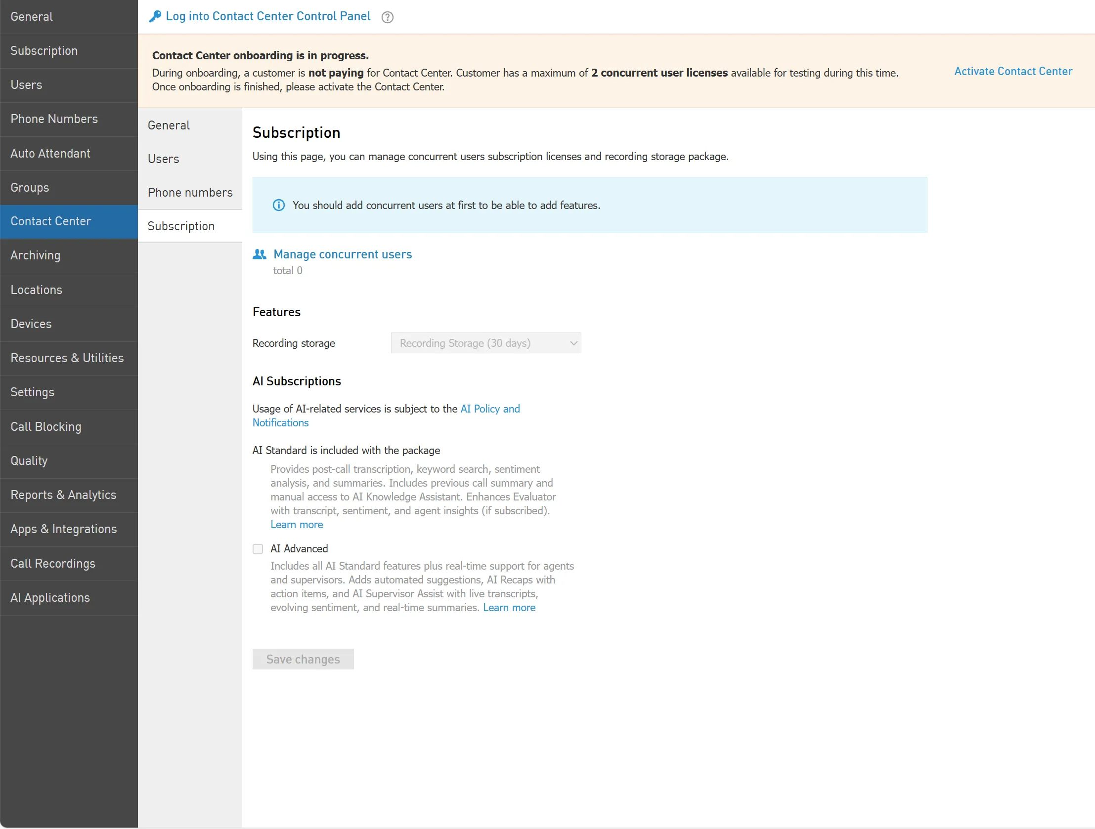 Opzioni dei pacchetti AI per il Contact Center EagleMercury Elite