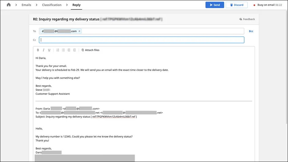 Ritorno alla pagina Reply con la bozza intatta