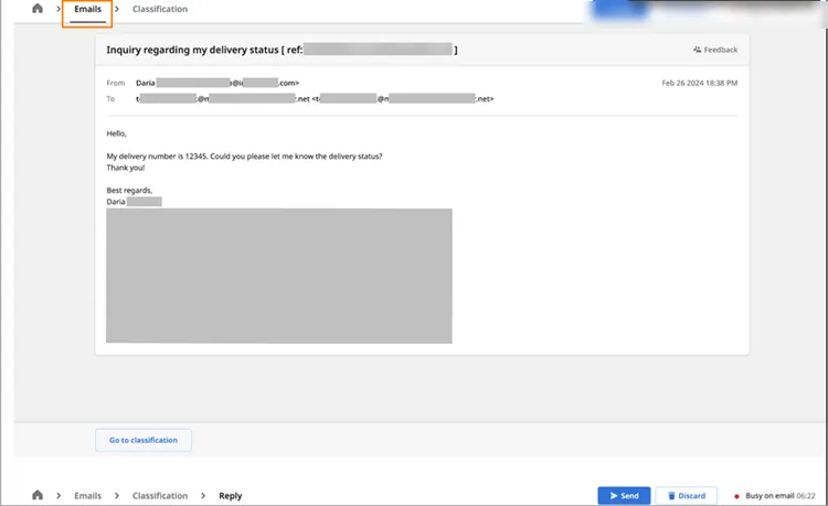 Pagina Emails durante la risposta