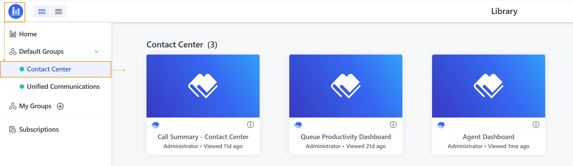 Riquadri delle dashboard del Contact Center