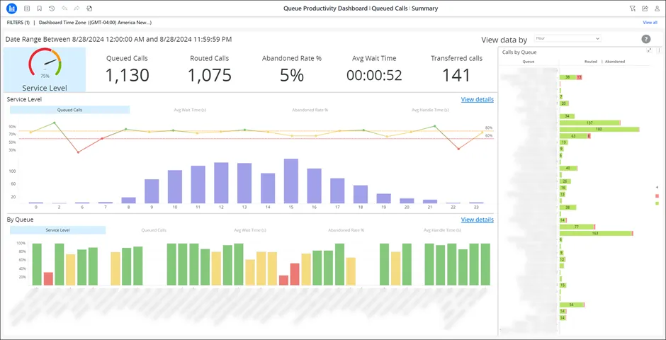 Pagina principale della dashboard Voice Queue Productivity
