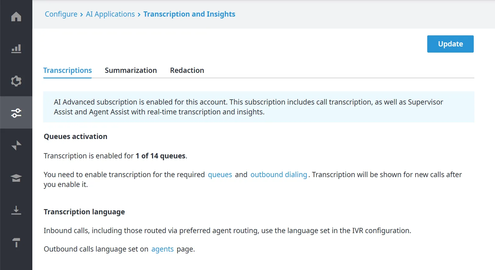 Scheda Transcriptions nella versione Elite