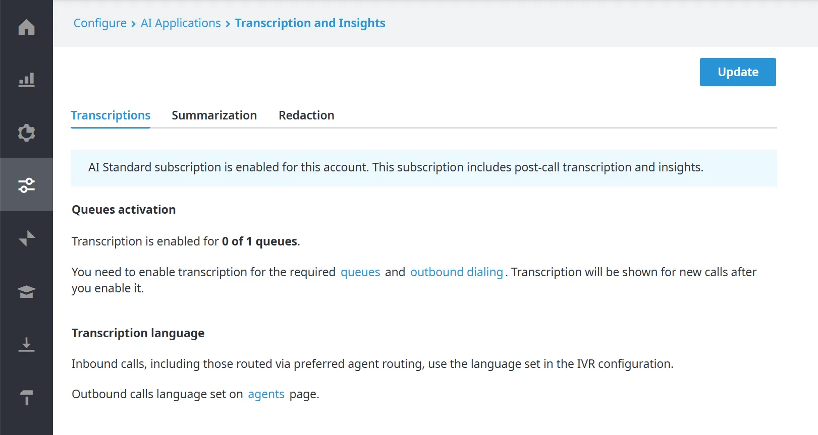Scheda Transcriptions nella versione Pro