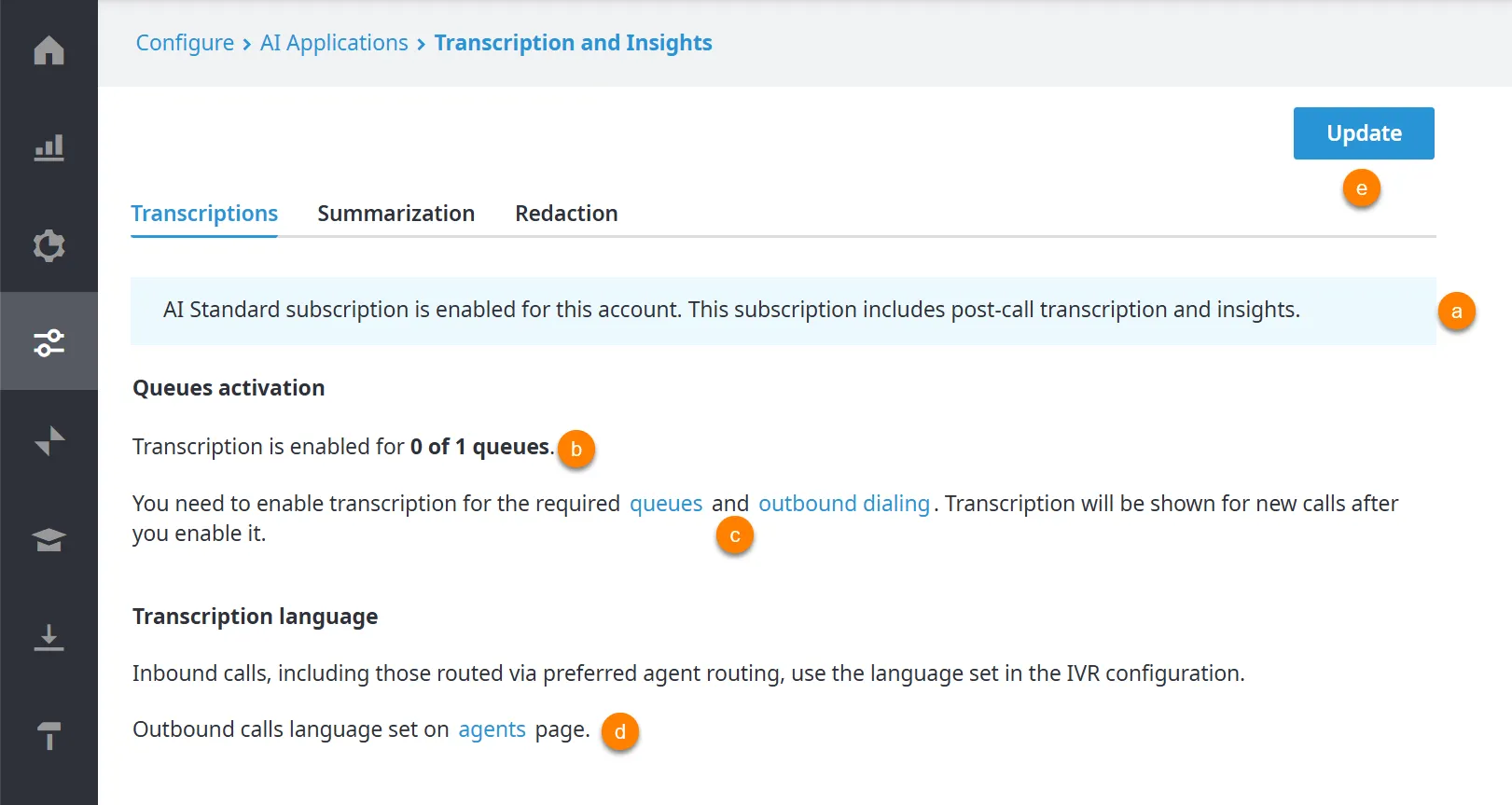 Scheda Transcriptions nella versione Pro